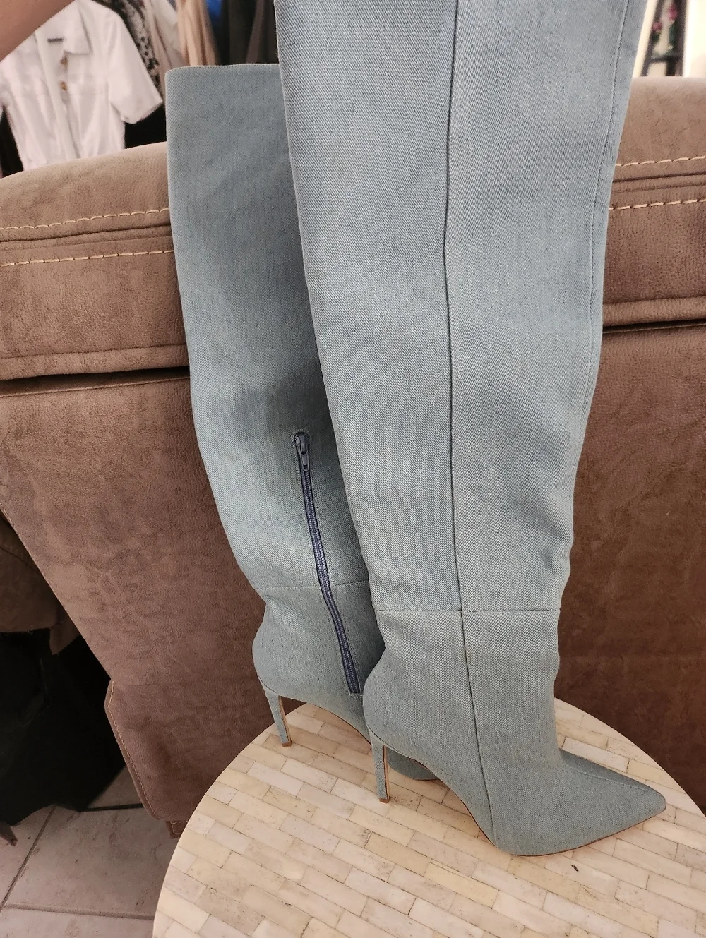 RAYE Benita Knee High Boots Denim size 6 NEW